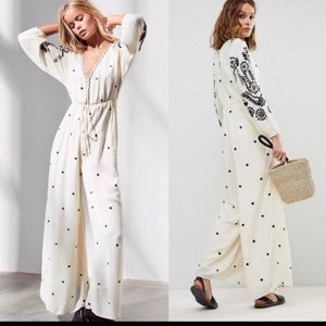Free People Embroidered Cream Jumpsuit